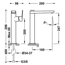 Grifo monomando XL con maneta lateral para lavabo