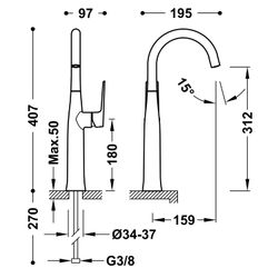 Grifo monomando XL con maneta lateral para lavabo