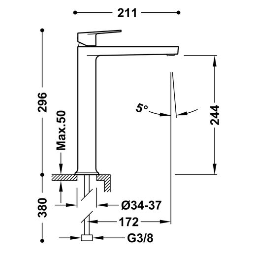 Grifo monomando XL para lavabo