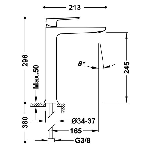 Grifo monomando XL para lavabo