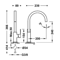Grifo monomando XXL con maneta lateral para lavabo Cuadro