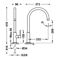 Grifo monomando XXL con maneta lateral para lavabo Study Exclusive
