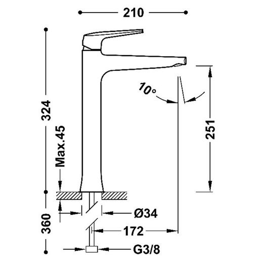 Grifo monomando XXL para lavabo Fuji