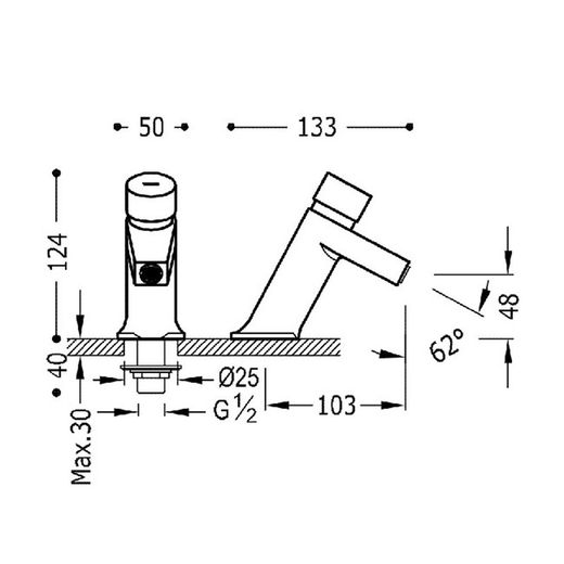 Grifo temporizado de 1 agua para lavabo Colectividades