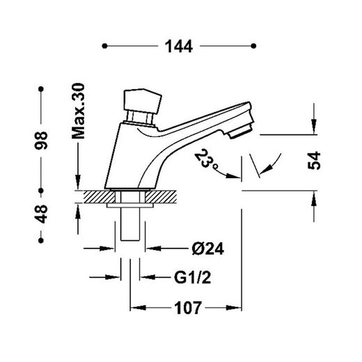 Grifo temporizado de 1 agua para lavabo Colectividades