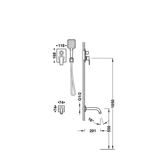 Kit de grifo monomando empotrado de 2 vías Rapid‑box para bañera y ducha