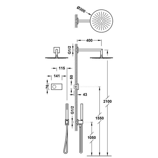 Kit de grifo termostático electrónico empotrado de 2 vías Shower technology para ducha