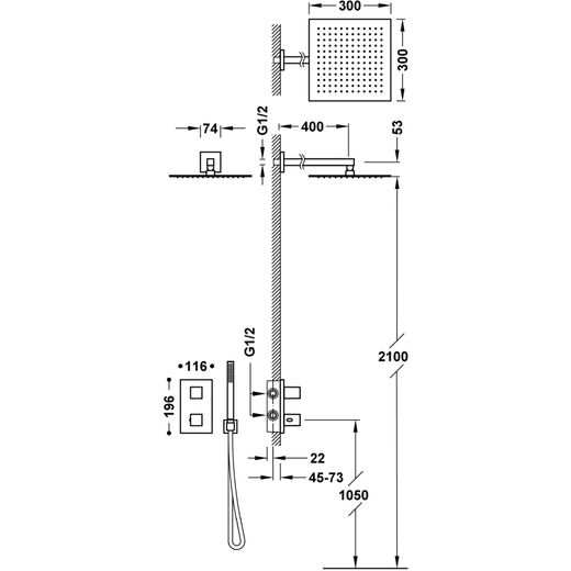 Kit de grifo termostático empotrado de 2 vías Therm‑box para ducha