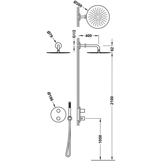 Kit de grifo termostático empotrado de 2 vías Therm‑box para ducha
