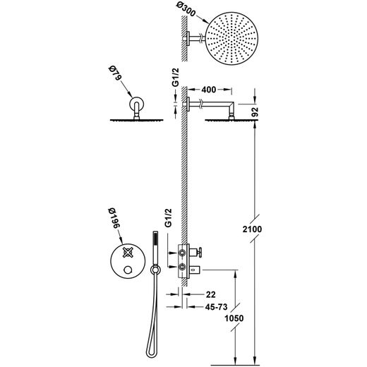 Kit de grifo termostático empotrado de 2 vías Therm‑box para ducha