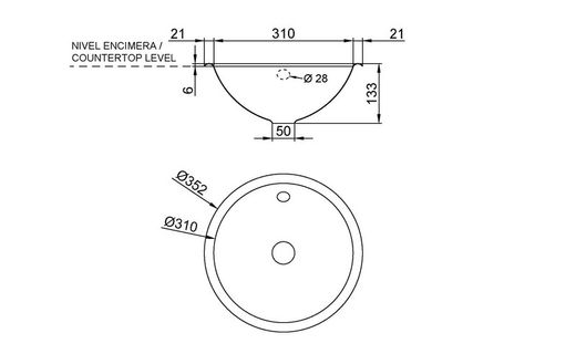 Lavamanos p/ encastrar Ø355 INOX satinado