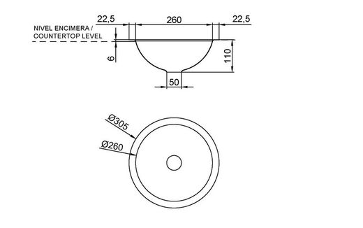 Lavamanos para encastrar Ø305 INOX brillo