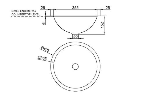 Lavamanos para encastrar Ø405 INOX brillo