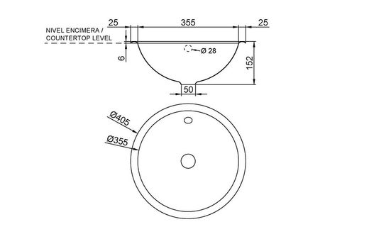 Lavamanos para encastrar Ø405 INOX satinado