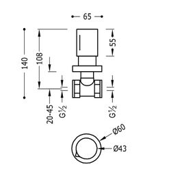 Llave de paso empotrada. Conexión a rosca hembra: 1/2".