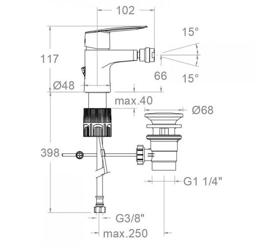 Monomando de bidé Civic, cromado, con válvula automática de 1 1/4"