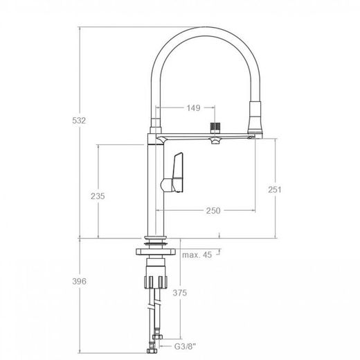 Monomando de cocina profesional con circuito para agua purificada, negro mate, modelo Kitchen Pure Water