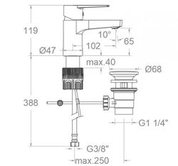 Monomando de lavabo 5l, cromo, modelo Titanium, con válvula automática de 1 1/4"