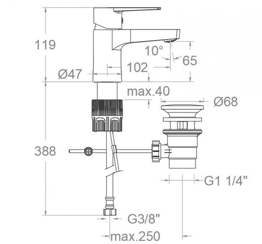 Monomando de lavabo 5l, cromo, modelo Titanium, con válvula automática de 1 1/4"