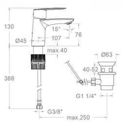 Monomando de lavabo Civic, cromado, con válvula automática de 1 1/4"