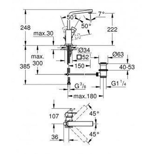 Monomando lavabo eurocube 28 caño alto