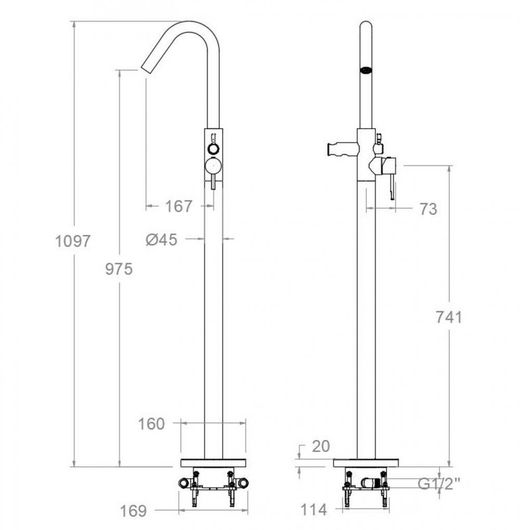 Odisea, columna monomando para bañera negro mate