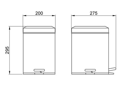 Papelera cuadrada 6 l. con pedal INOX brillo