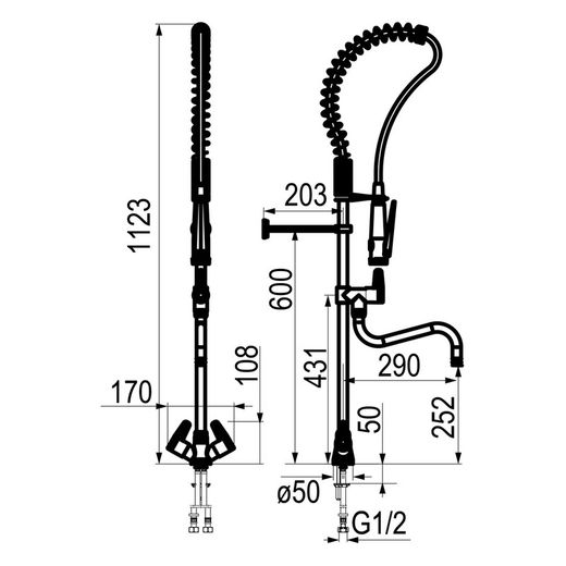 Presto Columna industrial mezcladora bimando con grifo intermedio