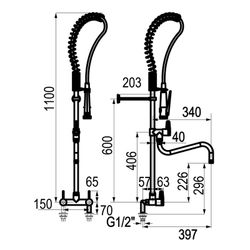 Presto Columna industrial mezcladora bimando dos huecos con grifo intermedio
