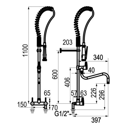 Presto Columna industrial mezcladora bimando dos huecos con grifo intermedio