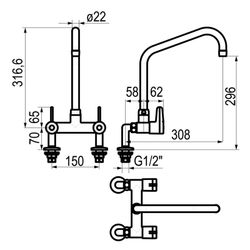 Presto Grifo fregadero industrial bimando dos huecos