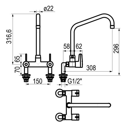 Presto Grifo fregadero industrial bimando dos huecos