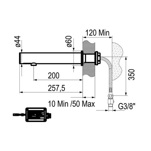 Presto Linea TC - L grifo electronico lavabo un agua mural transformador con llaves de paso