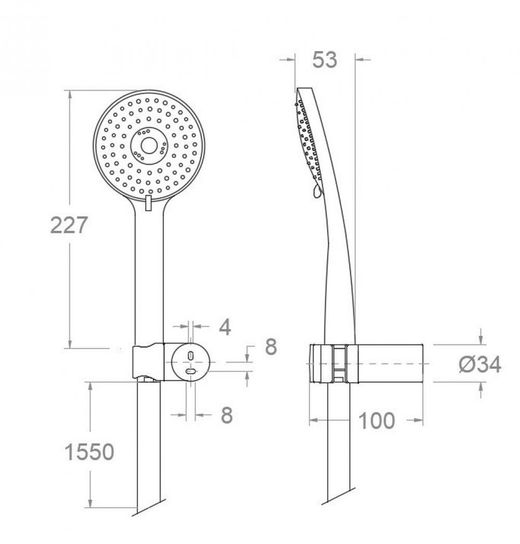 Set de ducha de mano massage Ø100mm, flexo y soporte, cromado