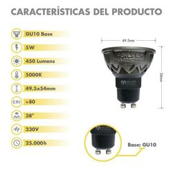 Silver dicroica LED 5w GU10 5000K 450lm 38