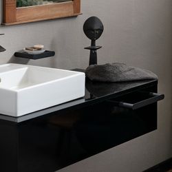 Soporte jabonera de pared para baño con sistema de instalación Dual, Negro Mate, Modelo Ergos