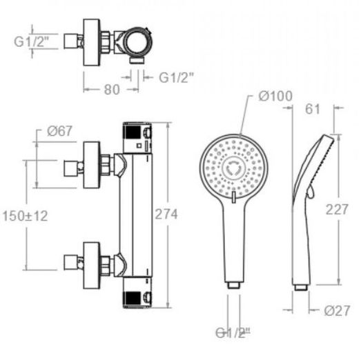 Termostática de ducha modelo Termotech, cromado