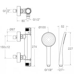 Termostático de ducha con equipo de ducha 8l, cromado, modelo Termotech
