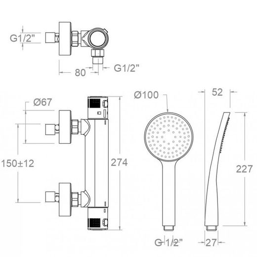 Termostático de ducha con equipo de ducha 8l, cromado, modelo Termotech