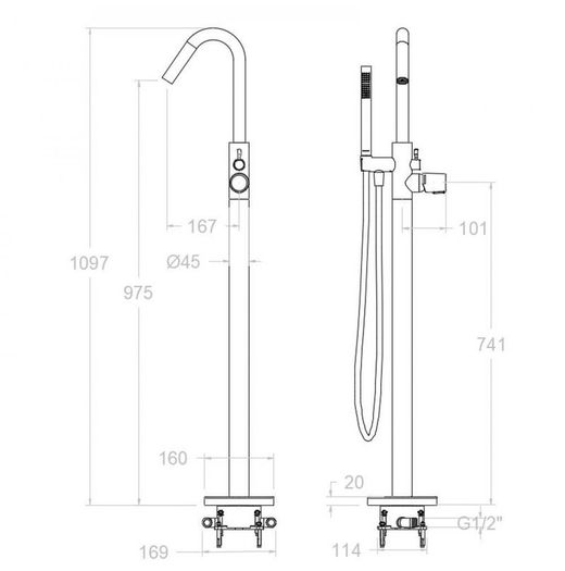 Columna monomando para bañera, modelo Tzar, con equipo de ducha, cromo