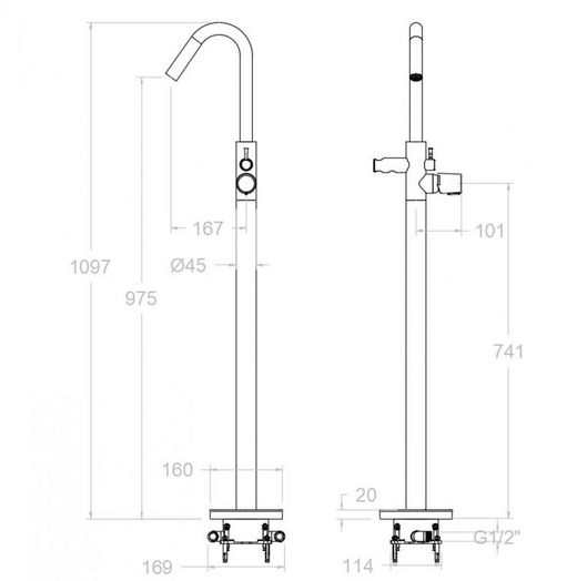 Columna monomando para bañera, modelo Tzar, negro mate