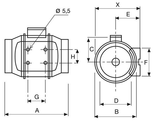 Ventilador helicocentrífugos para conducto TD-350/125
